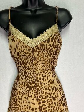 NWT Together Leopard Handkerchief Hem Midi Dress Lace Trim Y2K 90s Mob Wife Sz 6